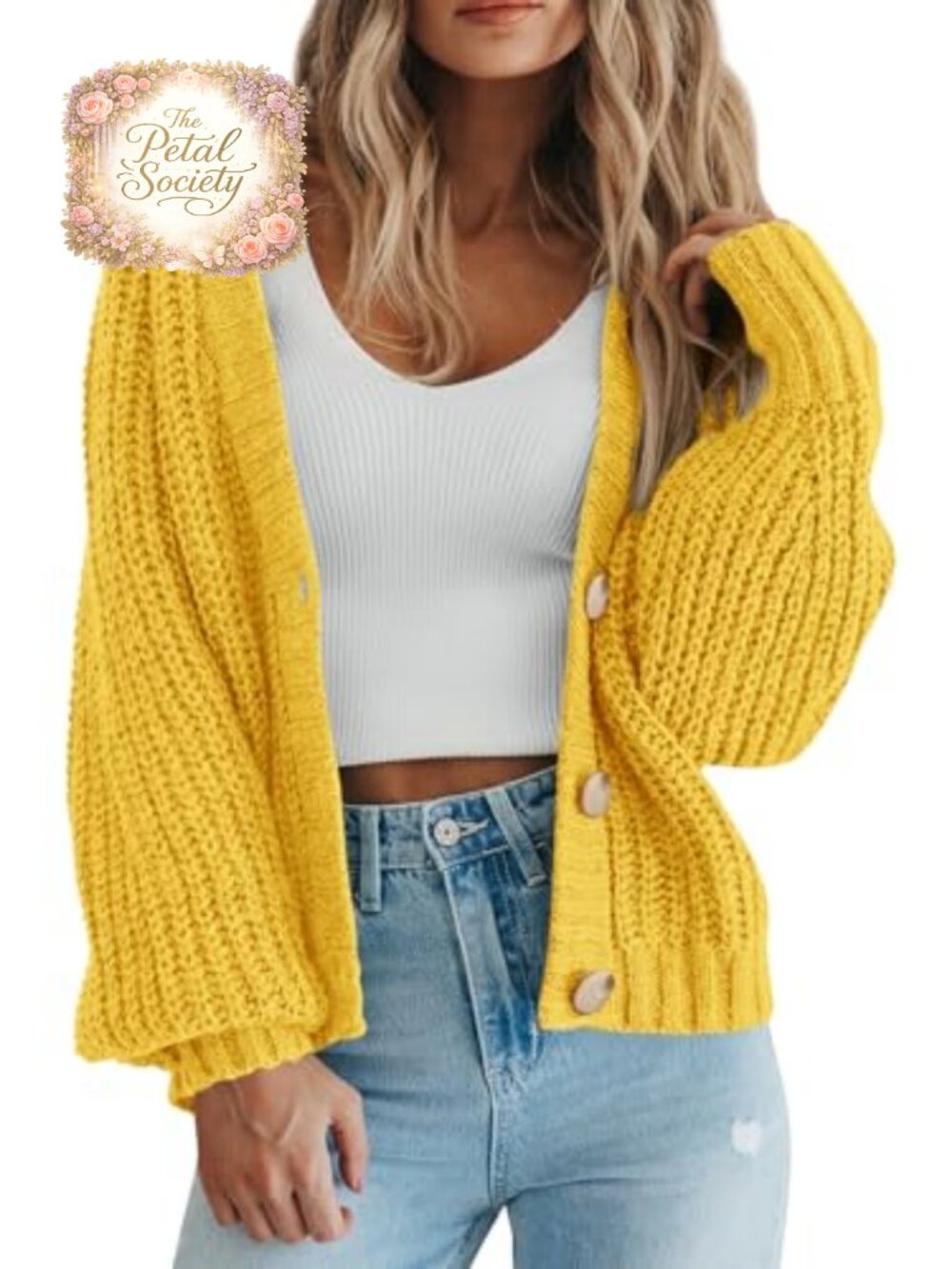 Chunky Knit Open Front Cardigan V Neck Button Down Long Sleeve Sweater